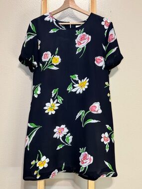 Kathie Lee Collection Black Floral Blouse with Pink Rose Accents